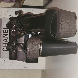 Micheal Kors Lana Logo Platform Wedfe Sz 7.5M ,black Brown